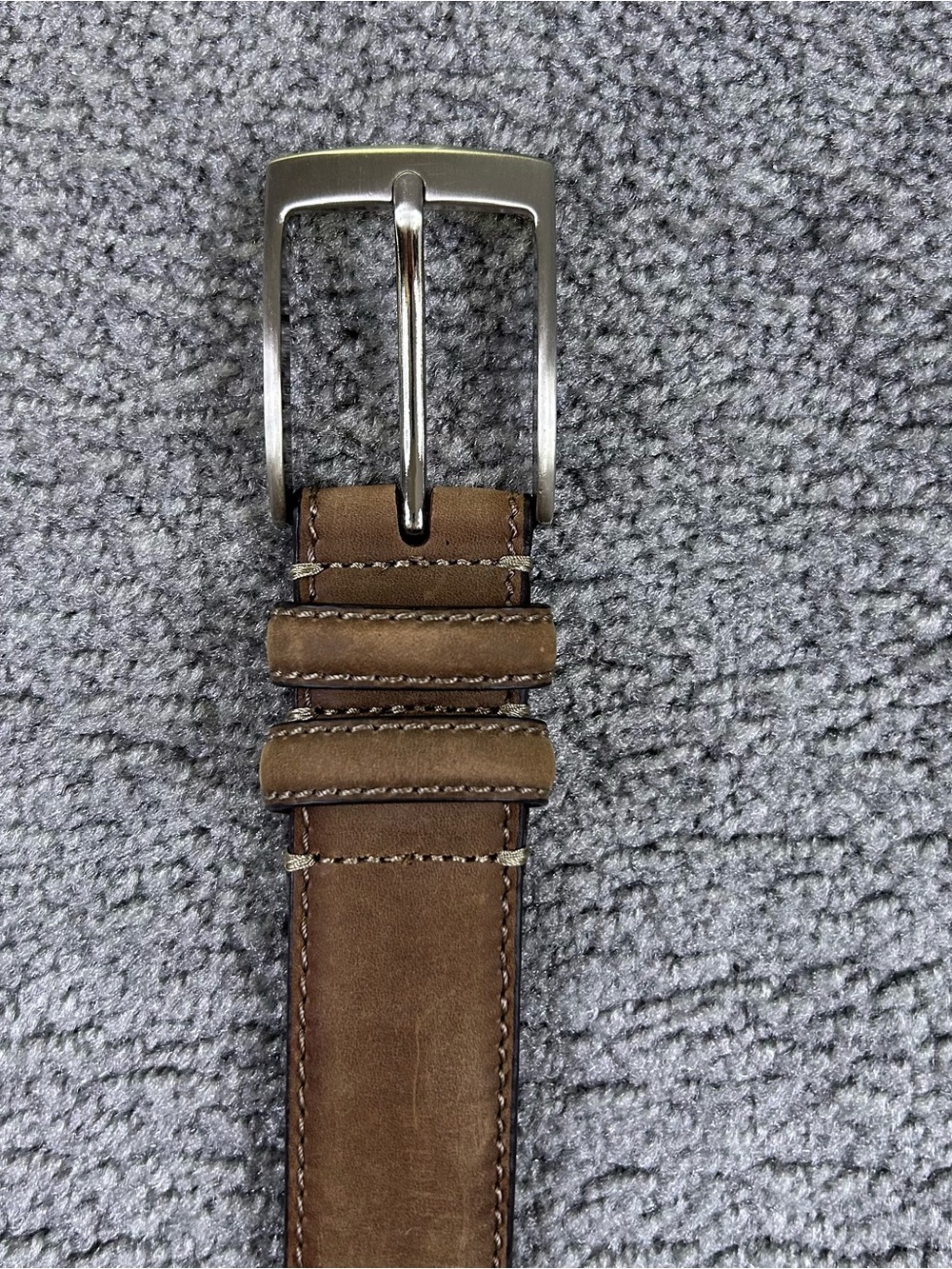Johnston & Murphy Brown Leather Belt Silver Buckle Suede Size 38 Genuine